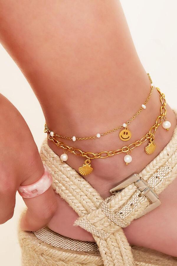 Anklet shells and pearls Gold Stainless Steel